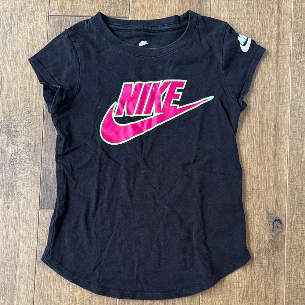 Nike Kids Black Tee with Pink Logo